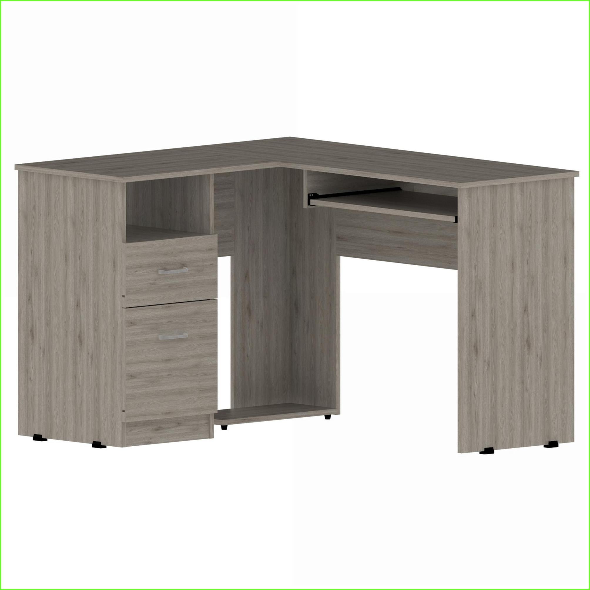 Desks | Modern L-Shaped Corner Desk with 2 Drawers, Shelf, CPU Storage & Keyboard Tray | Light Gray | Particle Board