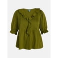 thumbnail image 5 of Terra & Sky Women’s Plus Ruffled Cotton Blouse with Elbow-Length Puff Sleeves, Sizes 0X-5X, 5 of 5