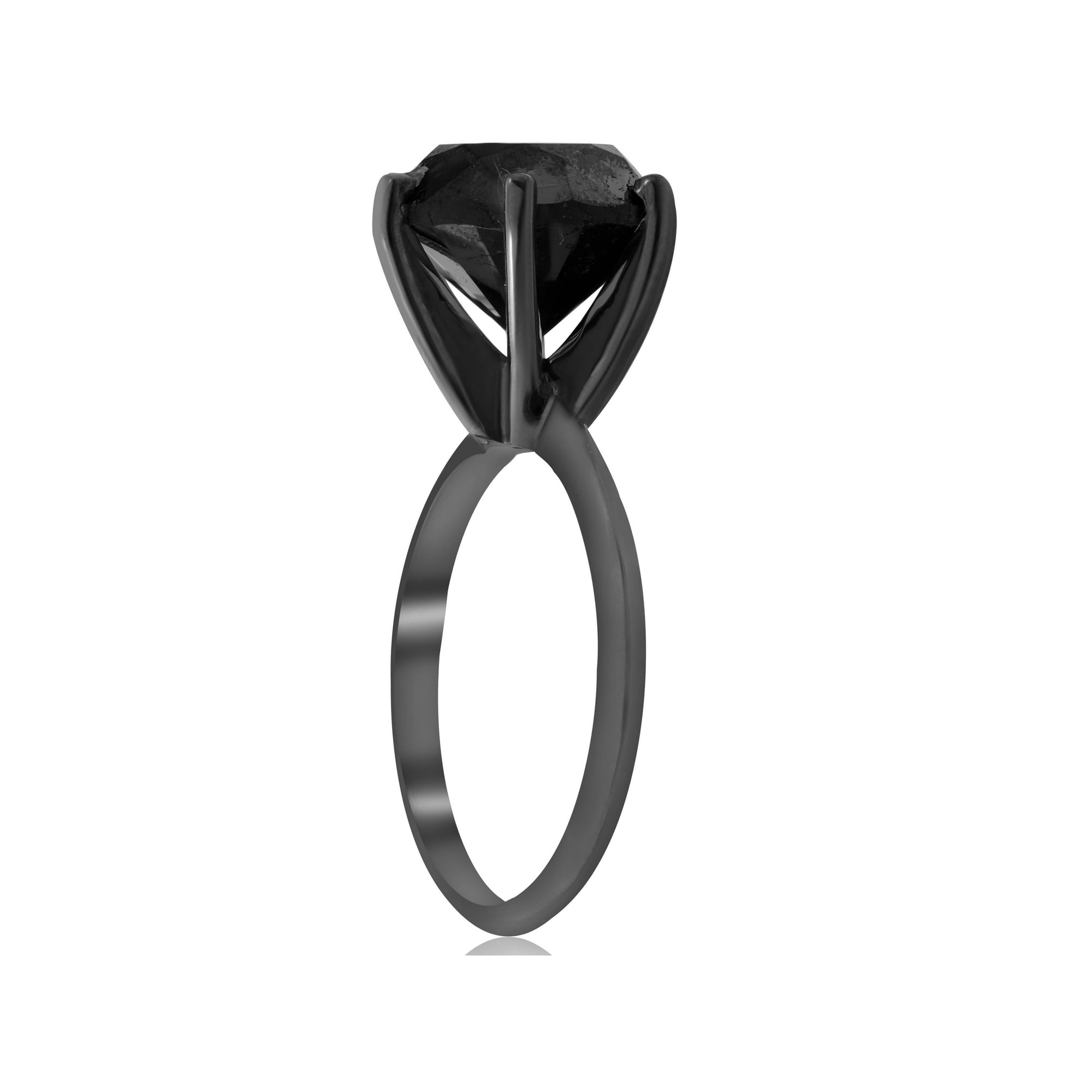 Grande Bague de Fiançailles Solitaire en Diamant Noir Véritable