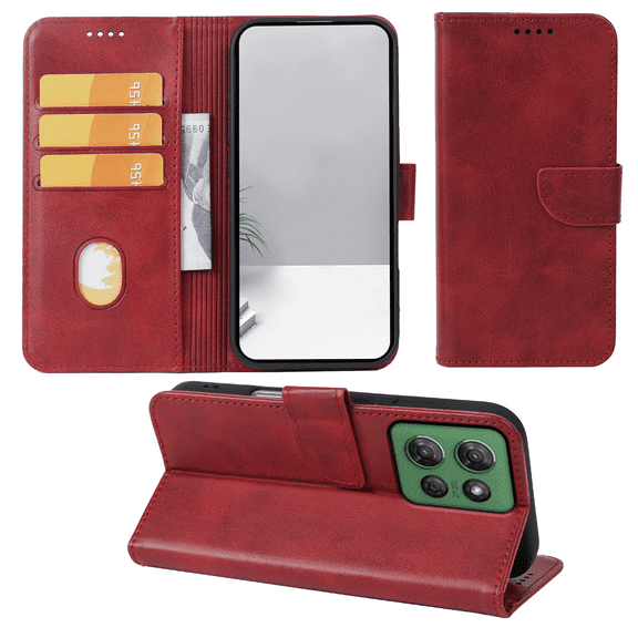 SELOZKE for Motorola Moto G Power 5G 2025 Red Full Coverage Wallet Case with Credit Card Holder,PU Leather Magnetic Protective Phone Case