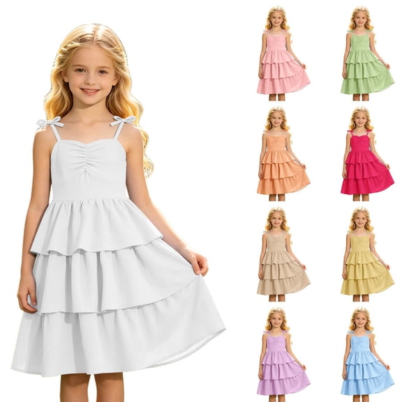 Rvusndi Girls Dresses Sleeveless Formal Graduation Dresses for Girls Summer Cake Dress Party Dress Casual Elegant Sundress Gown for Kids Wedding Daily Wear 5-14 Years
