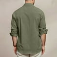 thumbnail image 5 of WTOBBYMen's Cotton Linen Blend Long Sleeve Shirt, Solid Color Breathable Button Down with Two Pockets for Daily Casual Wear & Travel Essentials,Army Green L, 5 of 5