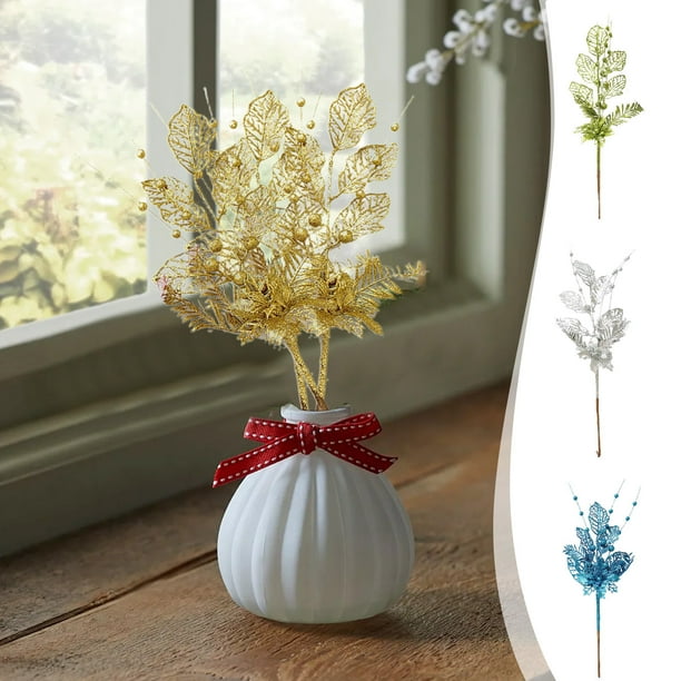 onlyliua Fin de Temporada Adornos Navideños Decoración En Polvo Dorado Ramas Árbol de Navidad Suministros para Enchufar Simulación Ramas Esquejes