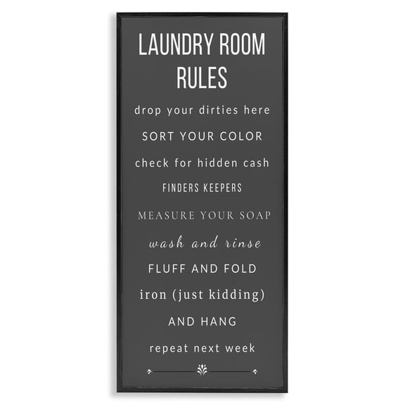 Grey Rules of Laundry Room Black Framed Giclee Art, design by Julia Frost