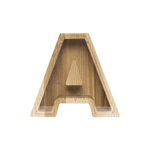 Alcancía de madera con 26 letras del alfabeto inglés Alcancía de vidrio transparente Alcancía de madera con letras del alfabeto inglés