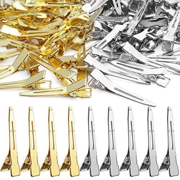 100pcs 1.77 Inches Single Prong Curl Clips Section Clips Metal Alligator Hair Clips Hairpins for Hair Extensions, 2 Colors