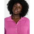 thumbnail image 4 of Terra & Sky Women's Plus Size Double Cloth Boyfriend Shirt, Sizes 0X-5X, 4 of 5