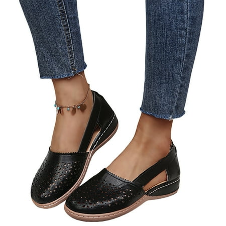AURIGATE Women s Slip On Loafers Leather Low Heels Hollow Out Mule Walking Shoes Sandals Oxfords Soft Comfortable Anti Slip Flats Platform Loafers Sneakers