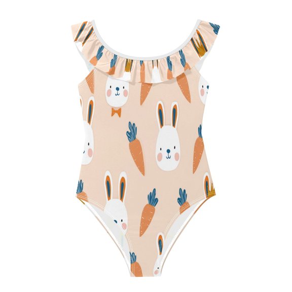 Girls Ruffled One Piece Swimsuit Summer Beach Vacation Swimwear Tank Swimsuit Carrots and Little Rabbits