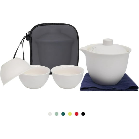 Porcelain Chinese Gongfu Tea Sets for Adults Portable Kungfu Teapot and Cup Set Small Ceramic Tea Party Set Travel Teaset with Lid for Home Gifting Outdoor and Office (White)