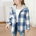 thumbnail image 2 of DHFJKG Boys Girls Hooded Plaid Jacket Long Sleeve Loose Fit Button Down Shirt Jackets For Kid 3-13 Years Old Winter Comfort Outerwear, 2 of 5