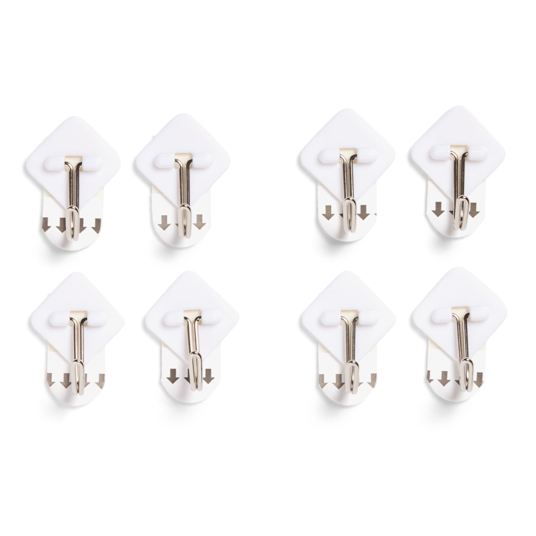 (2 pack) Hyper Tough Medium Removable Hinged Hooks, Oval Plastic Hooks for Hanging Keys, with 2 Strips, 1 lb Capacity, White, 8 Pc