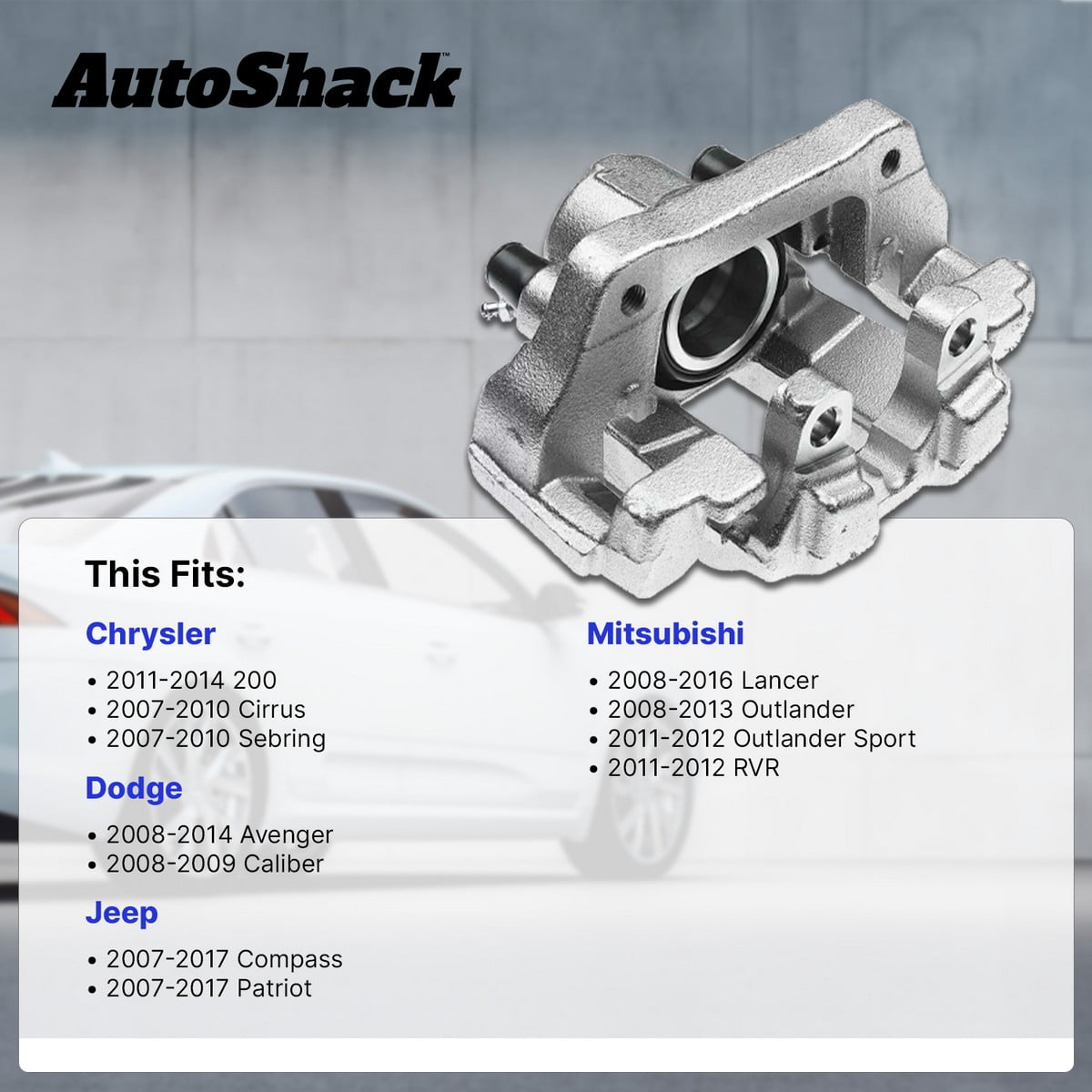AutoShack Rear Brake Caliper for Jeep, Dodge & Chrysler, Patriot 2007-2017 Compass 2007-2017 Avenger 2008-2014 200 2011-2014, FWD AWD 4WD L4 2.0L 2.4L V6 2.7L 3.5L 3.6L, Left