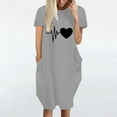 thumbnail image 3 of YUNAFFT Robes pour Femmes Liquidation Mode Femmes Ample Imprimé Cœur Col Rond Poches Décontracté Manches Courtes Robe Solde, 3 of 4