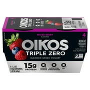 Oikos Triple Zero 15g Protein, Sugar & Fat Free Mixed Berry Greek Yogurt Plastic Cups, 5.3 oz, 4 Count