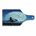 thumbnail image 1 of Moon Cutting Board, Landscape Drawing Style with Silhouette of a Person Riding a Bicycle into Night, Tempered Glass Cutting and Serving Board, Wine Bottle Shape, Blue Black White, by Ambesonne, 1 of 1