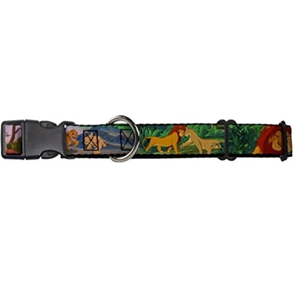 buckle-down martingale dog collar - lion king simba & nala growing up scenes - 1.5" wide - fits 16-23" neck size - medium