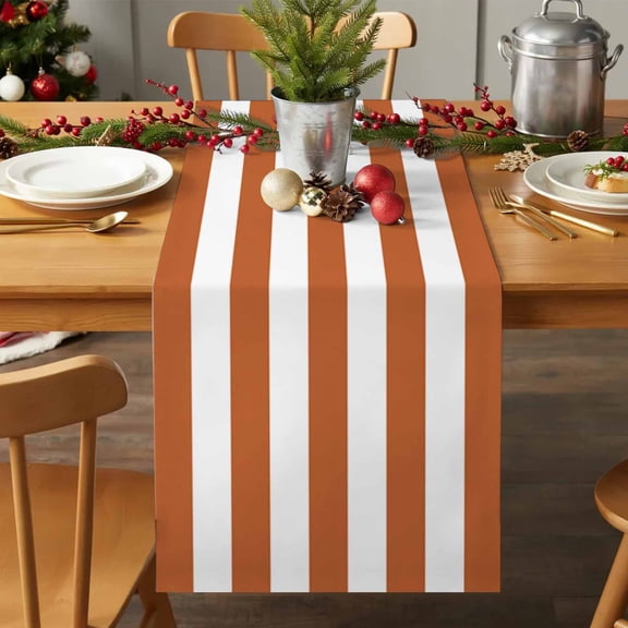 Table Runner 72 Inches Long - Farmhouse Classic Stripes Decorative Table Scarf, Orange White Dining Table Runners for Wedding Party Kitchen Dining Tables