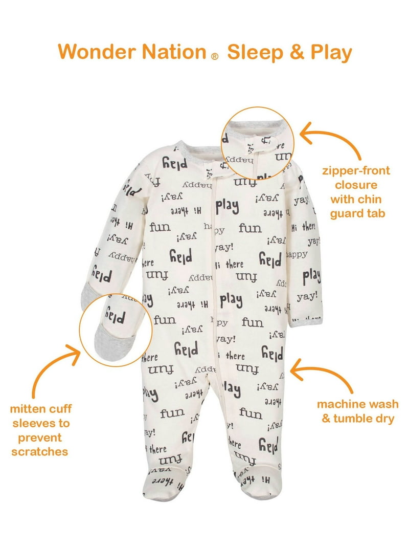 Wonder Nation Baby Neutral Zip Up Sleep 'N Play Footed Pajamas, 2