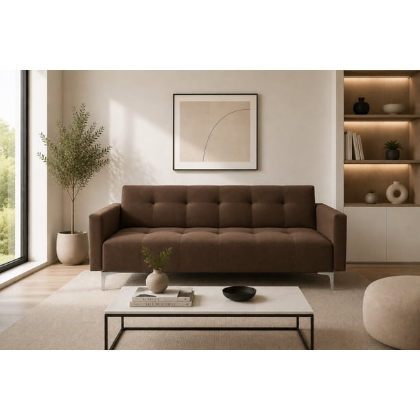 Sofa Cama Reclinable Paris EL BAZAR STORE Moderno Abotonado Chocolate 75 cm 190 cm 80 cm