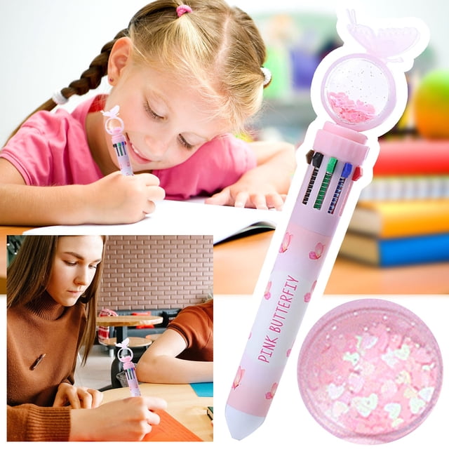 Décorations de Noël Stylo à Bille Multicolore 0.5mm 10 en 1 Papillon Rétractable Coloré Stylo à Sequins Fournitures de Bureau Rentrée Scolaire Cadeau Étudiant (50ml) Crayon curler