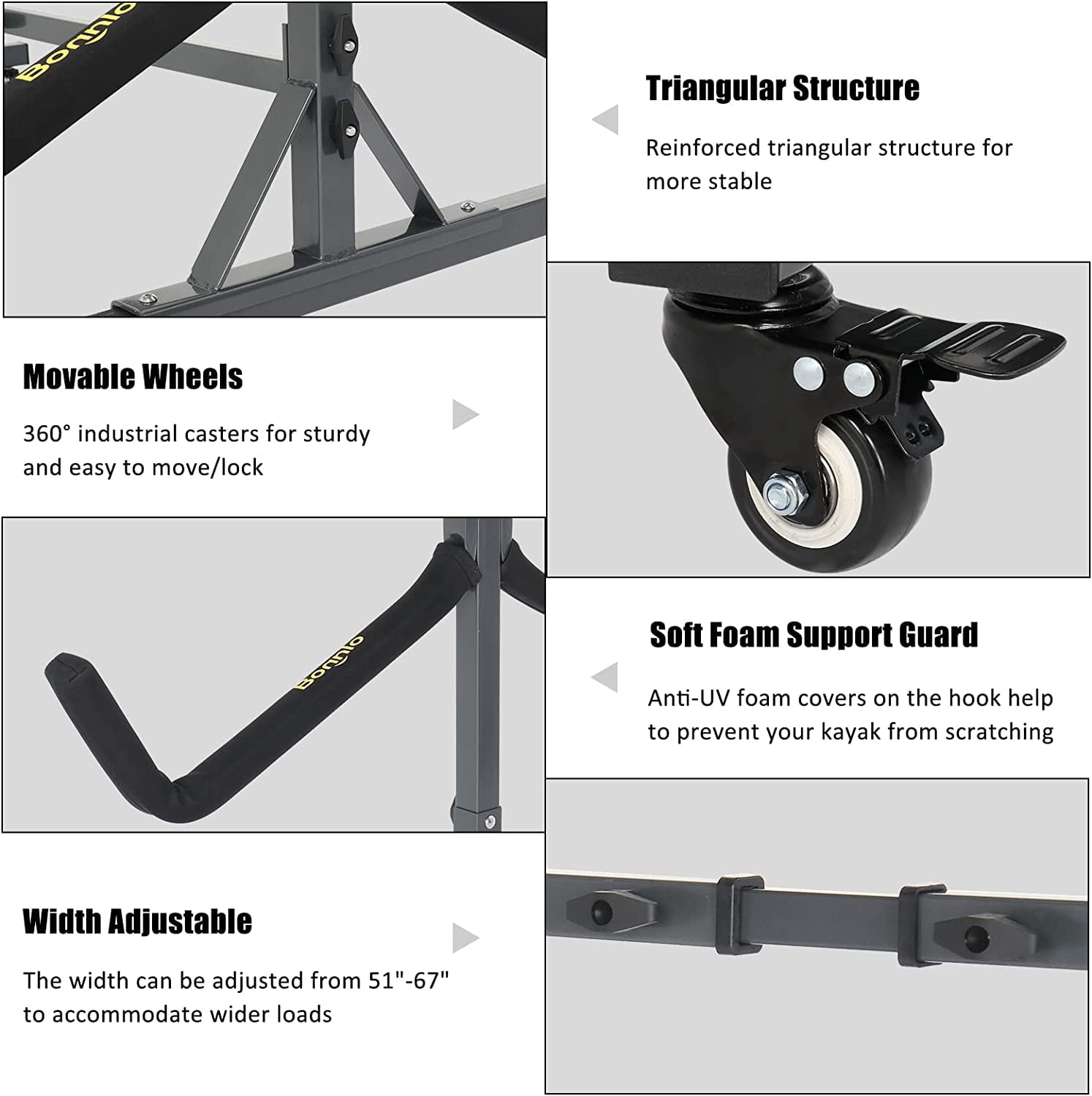Bonnlo Freestanding Kayak Rack for 4 Kayaks