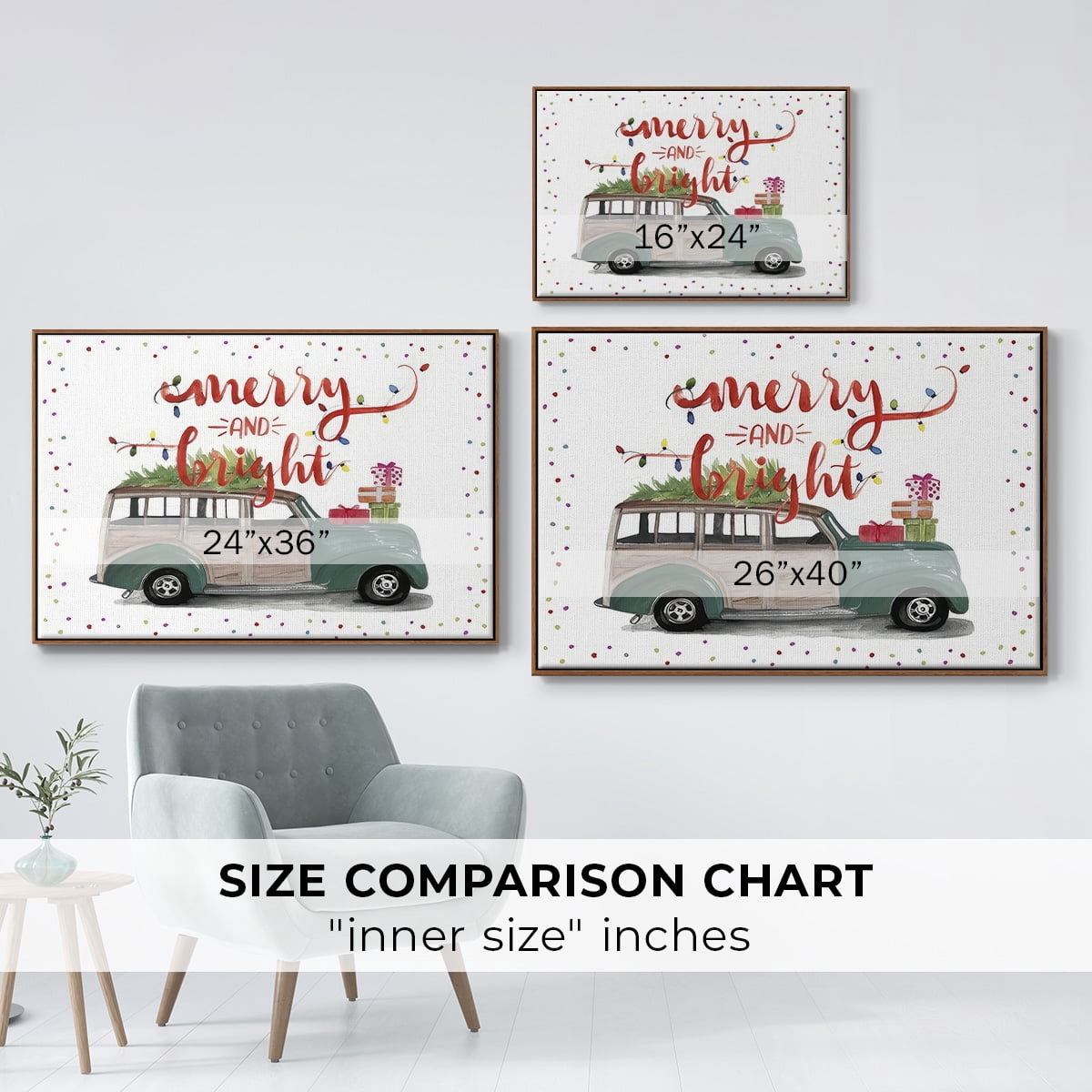 Christmas Cars Collection A - Framed Gallery Wrapped Holiday Canvas - 17 x 25 - Rosewood Frame