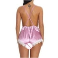 thumbnail image 6 of Elainilye Fashion Womens One Piece Lingerie Deep V Mesh Sheer Bodysuit Pajamas Elastic Sling One-piece Pajamas,Pink, 6 of 9