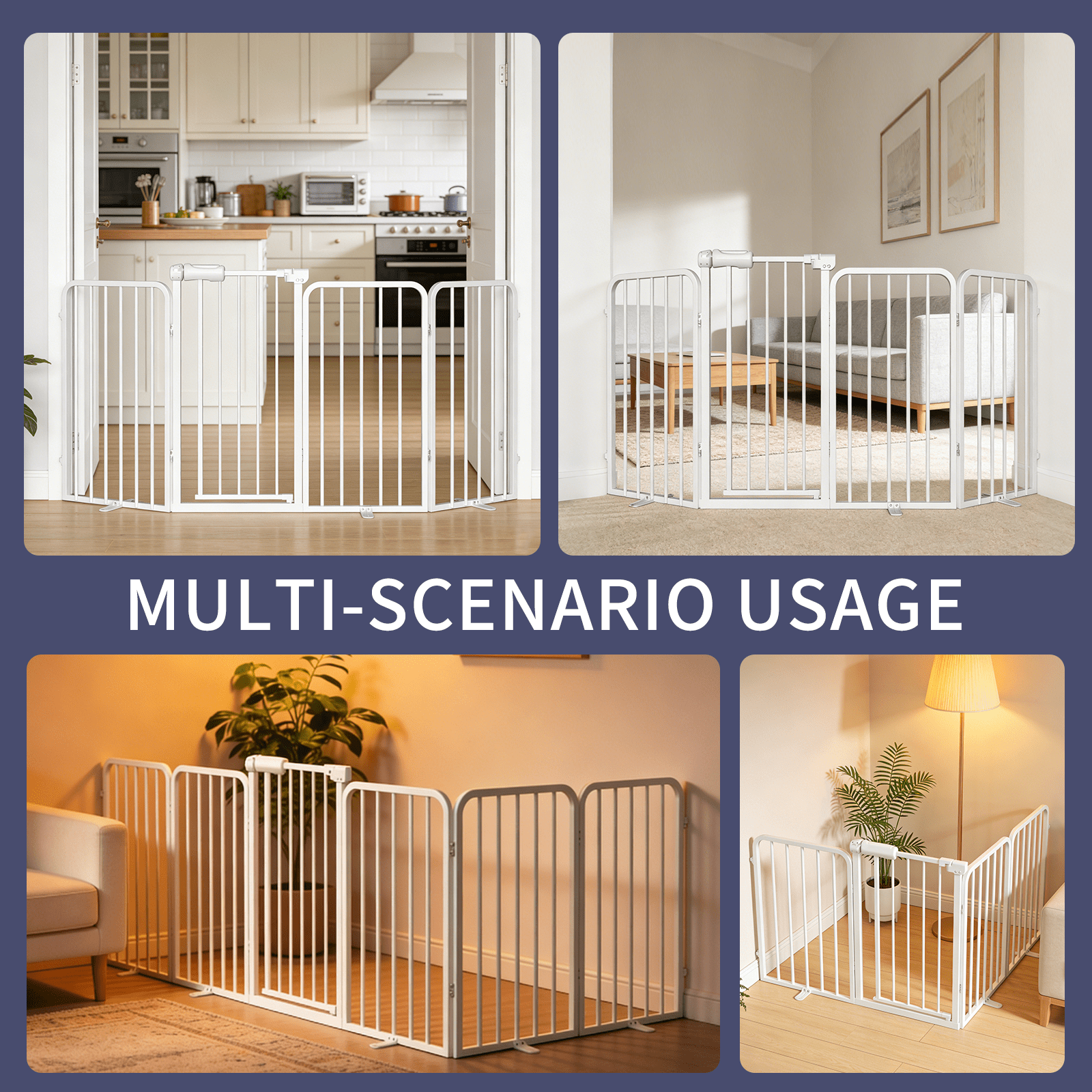 4-Panel Dog Gate with Door Freestanding Dual Lock Easy Open No Bend, 80in Adjustable for Doorway Stairs Metal