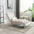 thumbnail image 3 of MAYEERTY Velvet Chaise Lounge Indoor,Button-Tufted Upholstered Chaise Lounge Chair with Pillow for Bedroom Living Room Office，Beige Velvet, 3 of 5