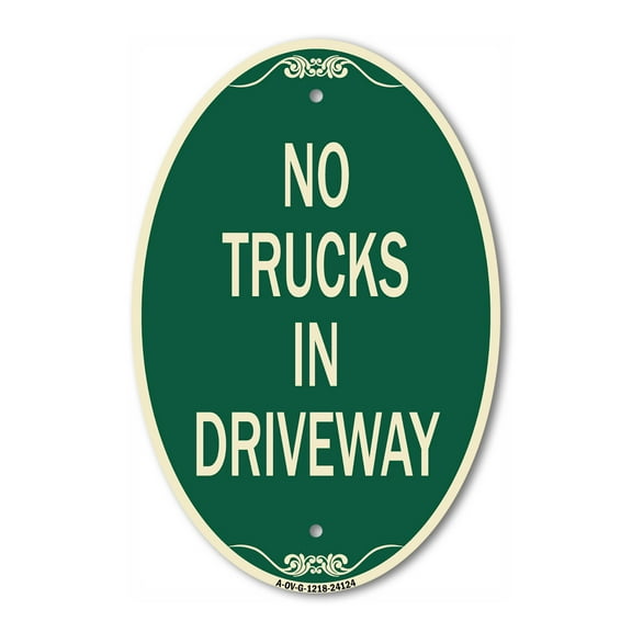 SignMission Designer Oval Series Sign - Driveway Sign No Trucks in Driveway | Green & Tan 12" X 18" Heavy-Gauge Aluminum Architectural Sign | Commercial Grade | Made in the USA