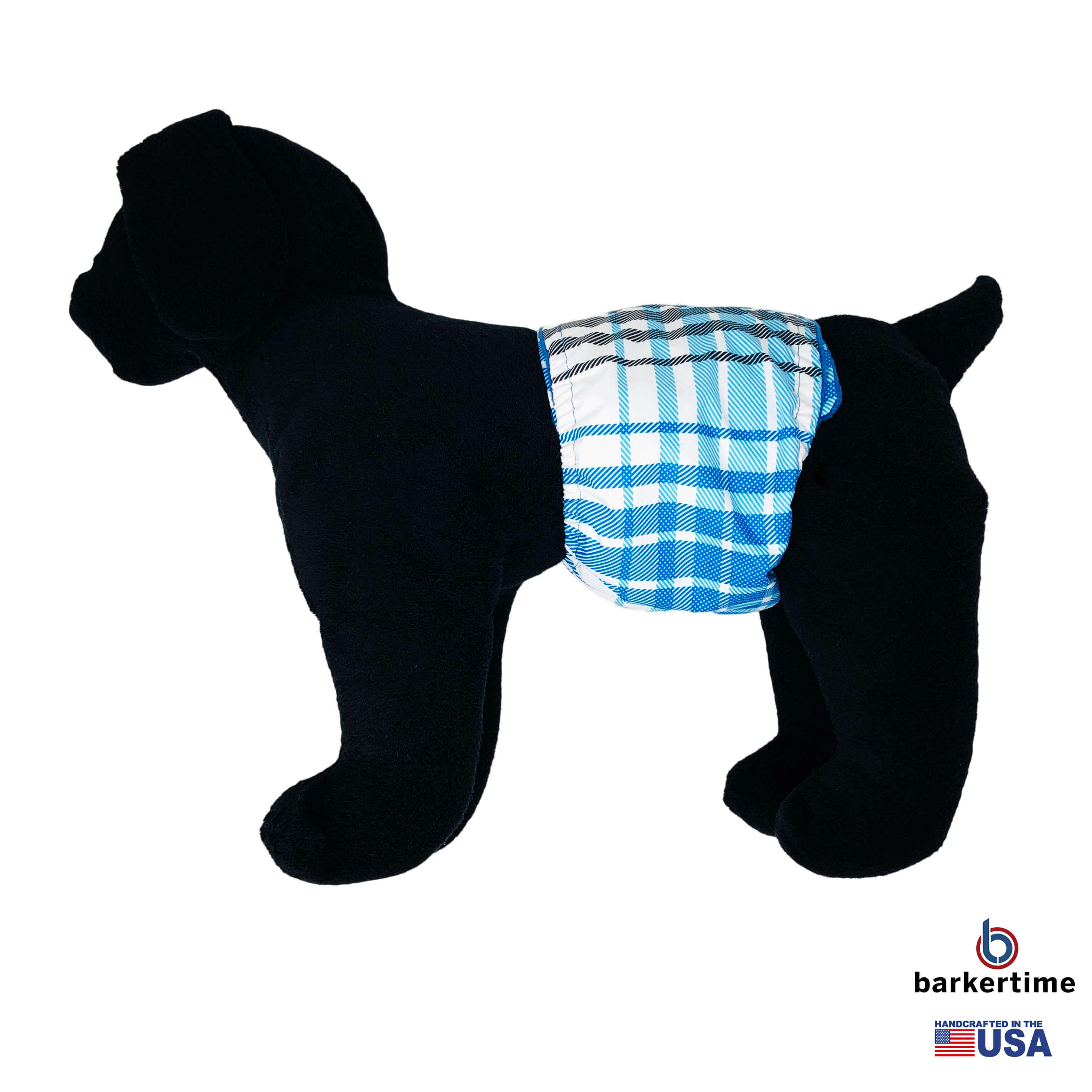 Barkertime Blue Plaid Premium Waterproof Washable Dog Belly Band Male Wrap - Made in USA