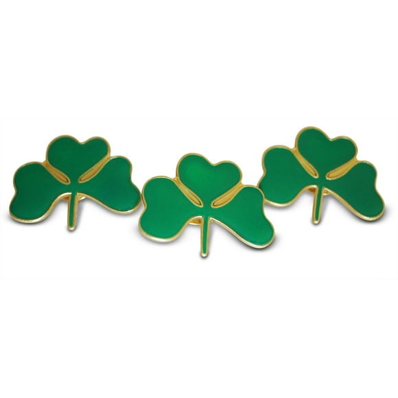 Irish Green Shamrock 3-Piece Lapel or Hat Pin &Tie Tack Set with Clutch Back by Novel Merk