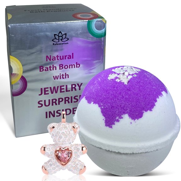Big Bath Bomb with Jewelry Surprise Bear Necklace Inside Handmade in USA Natural and Safe by Relaxcation