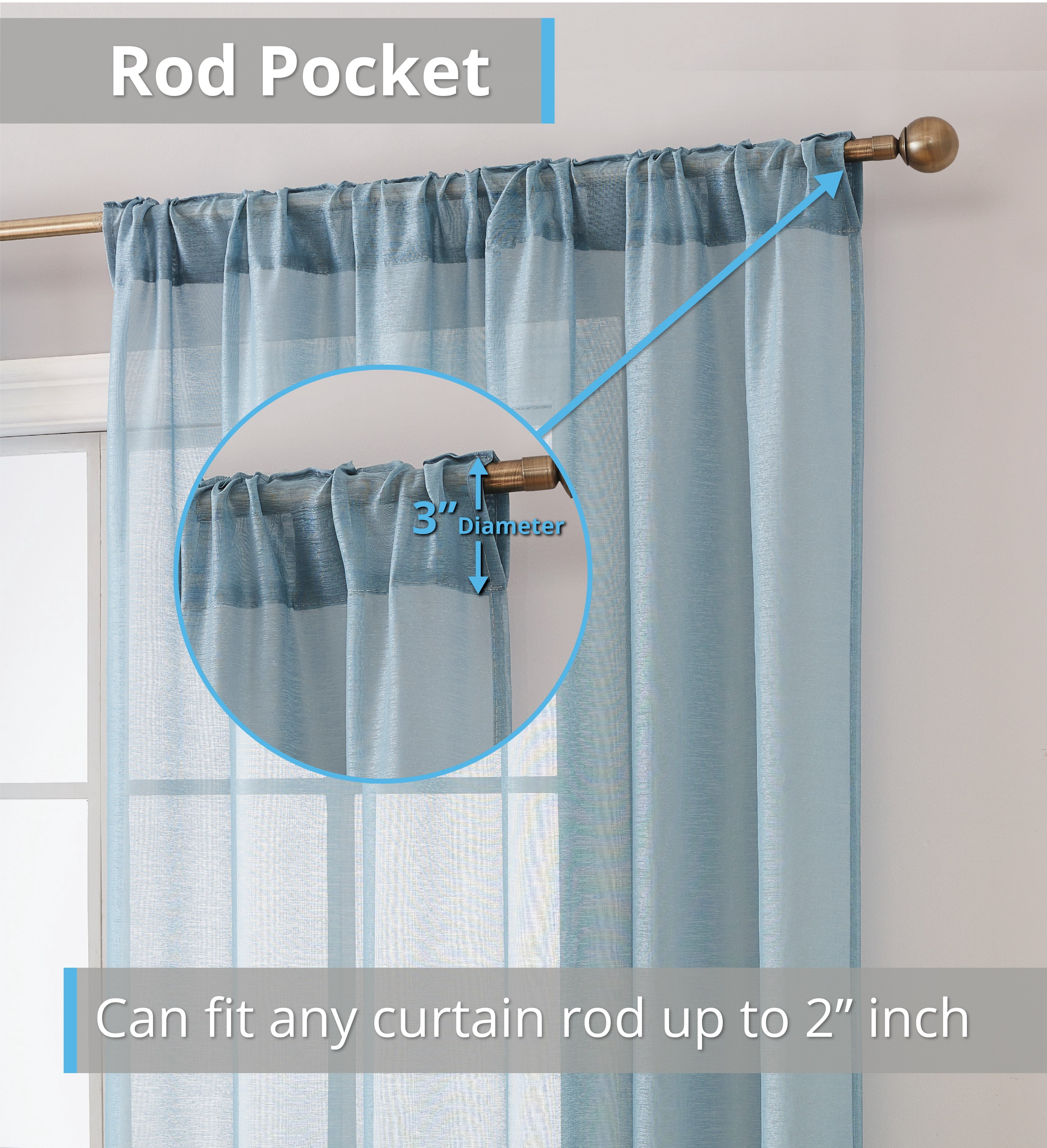 THD Scarlett Semi Sheer Pocket Top & Back Tab Lightweight Window Curtains Drapery Panels, 2 Panels