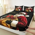 thumbnail image 3 of jejeloiu Lovely Santa Claus Queen Sheet Sets,Chic Xmas Gifts Flat Sheet,Merry Christmas Queen Fitted Sheet For Girls Boys,Red Gray Beige Bedroom Decor,4-Piece, 3 of 7