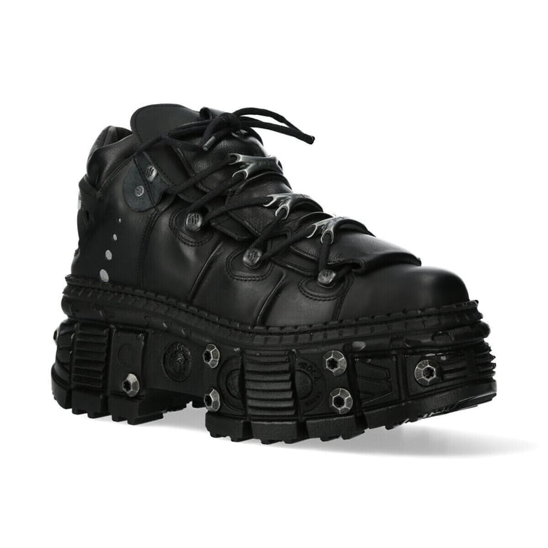 New Rock Boots WALL106-S25 Unisex Metallic Black Leather Platform