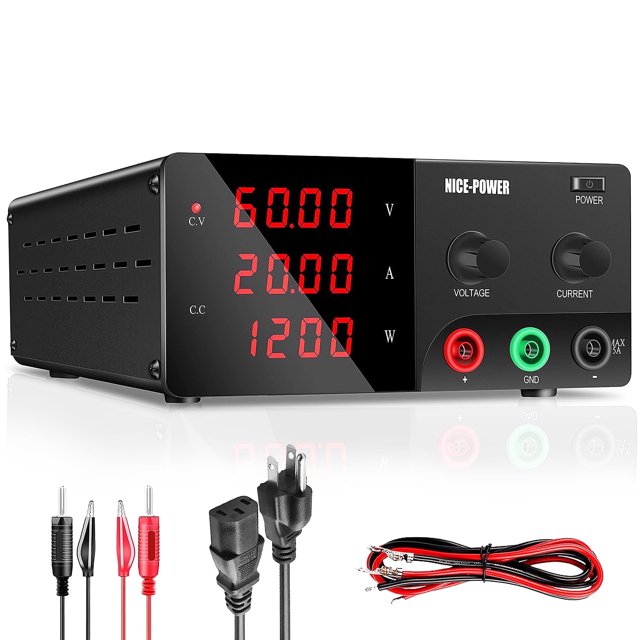 NICE-POWER Alimentation CC Variable 60V 20A Alimentation de Banc Haute Puissance avec Bouton Codeur Commutation Réglable Régulée 1200W