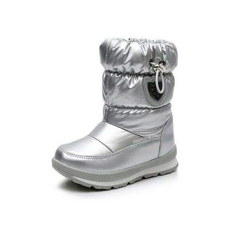 

Daeful Boys Lightweight Zip Up Warm Ankle Boot Hiking Comfort Fluffy Snow Boots Outdoor Waterproof Platform Winter Shoes Silver 2Y