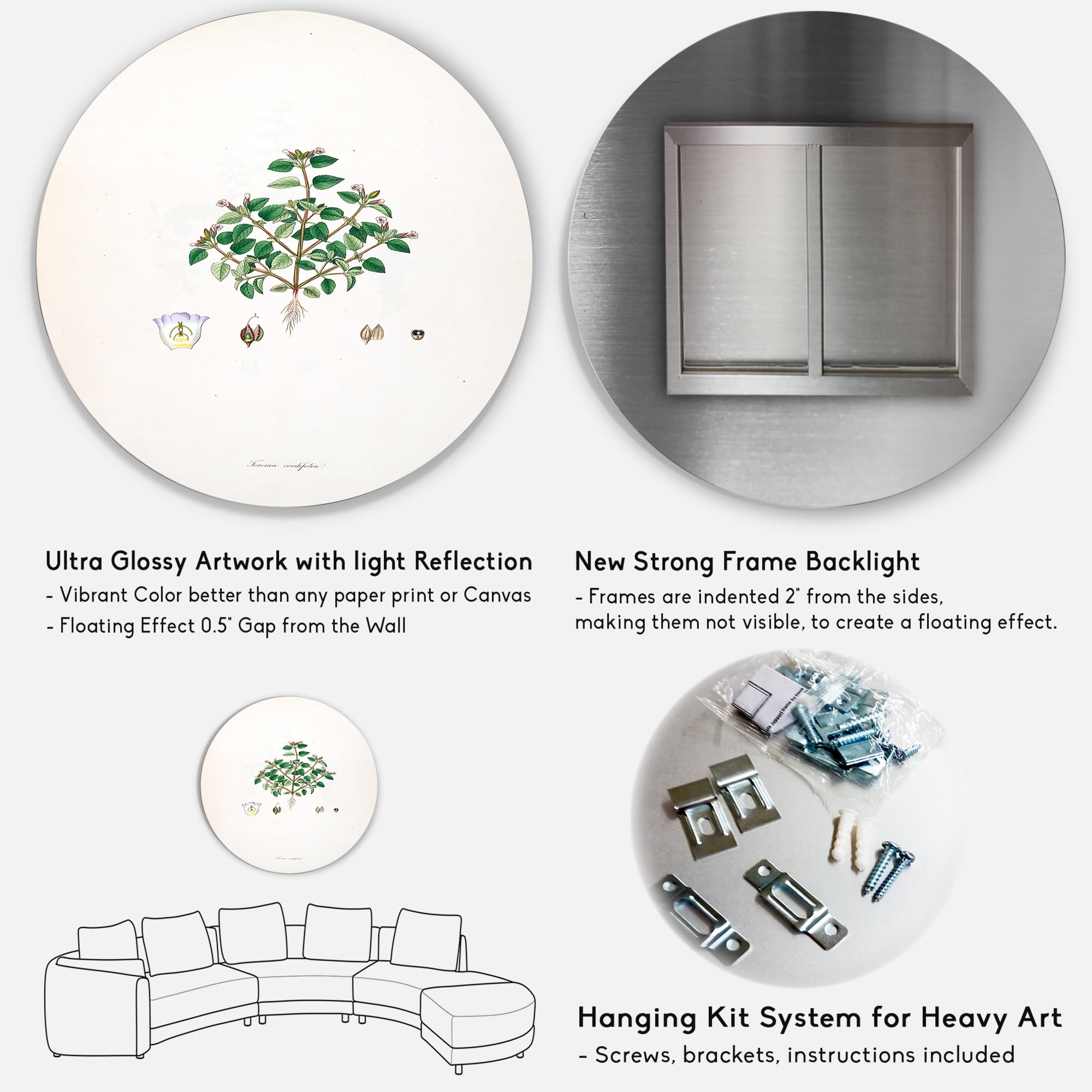 Designart 'Ancient Plant Life XIII' Farmhouse Circle Metal Wall Art 36x36 - Disc of 36