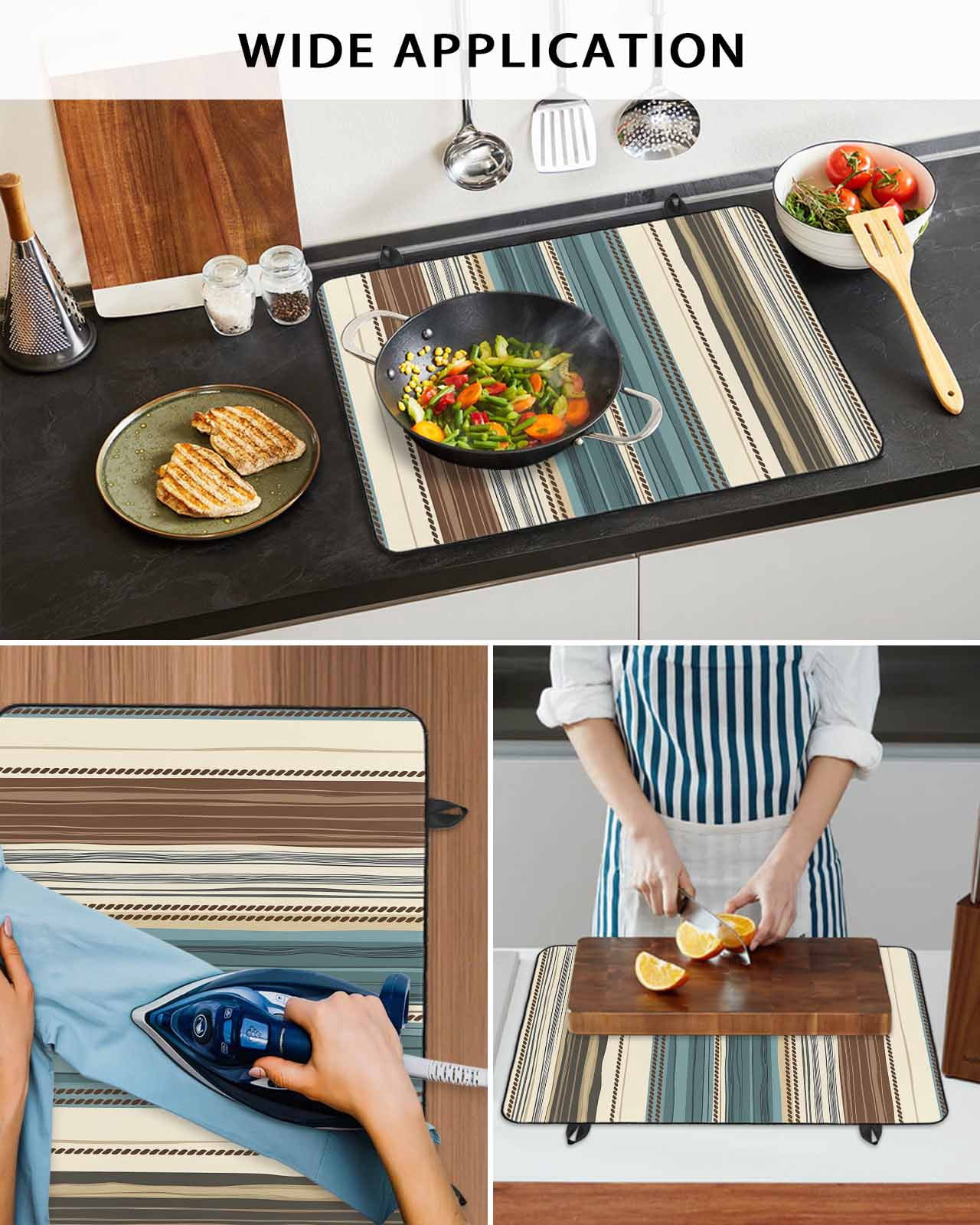 nqOlkjepod Large Induction Cooktop Protector Mat 36"x21", Teal Boho Stripes Stove Top Covers for Electric Stove, Modern Bohemia Brown Beige Texture Stove Burner Cover Mats, Glass Top Stove Cover