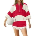 thumbnail image 2 of Women Striped Workout Set Two Piece Outfit Tracksuit Oversized Lounge Set Top and Shorts Sets with Pockets Red XXL, 2 of 9