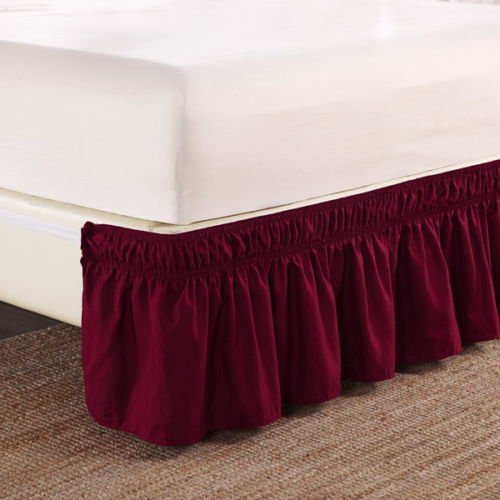 Queen Burgundy Elastic Wrap Around Dust Ruffled Bed Skirt Bedding Bed Dressing Easy Fit 14" Drop