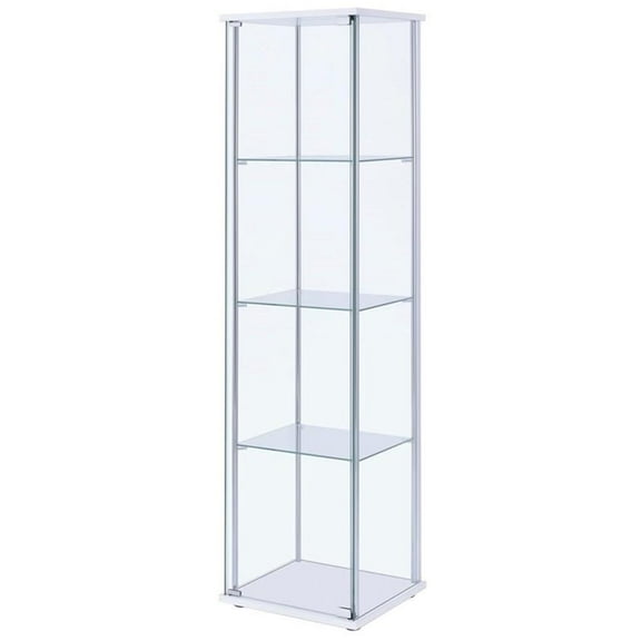 Bowery Hill Modern Metal 4 Shelf Glass Display Case in White