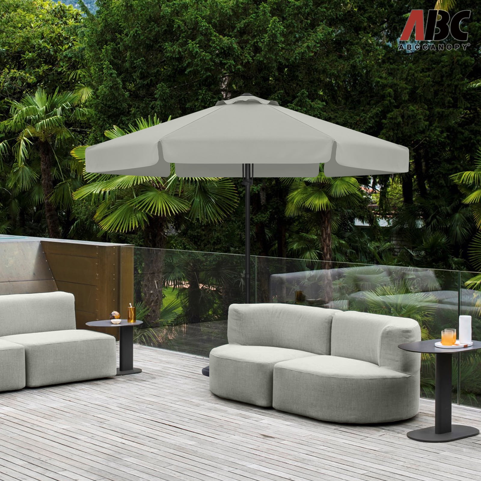 ABCCANOPY 7.5ft Outdoor Market Hand Push Patio Umbrella With Hanging Edge,12+Colors, Light Gray