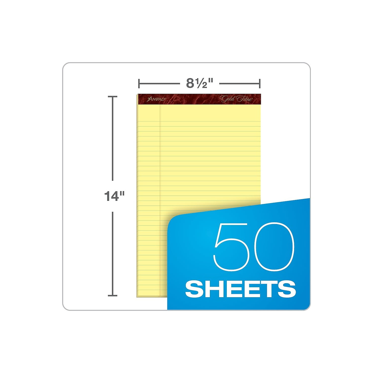 Ampad Gold Fibre Pads 8 1/2 x 14 Canary 50 Sheets Dozen 20030