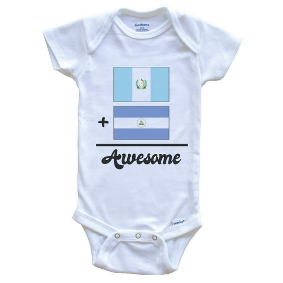Guatemala Plus Nicaragua Equals Awesome Cute Guatemalan Nicaraguan Flags Baby Bodysuit, 0-3 months white