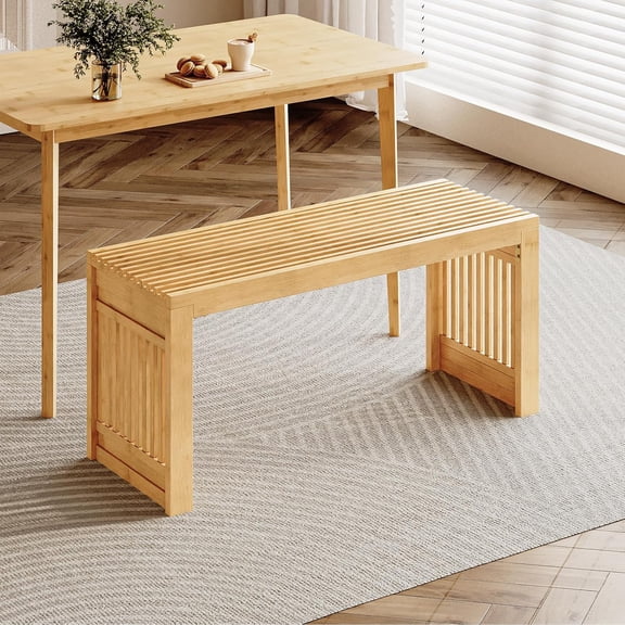 Bamboo Dining Bench, 35 inch Farmhouse Kitchen Table Bench, Solid Bamboo Dining Room Bench for Kitchen, Living Room, Hallway, Bedroom, Natural YL16CD01