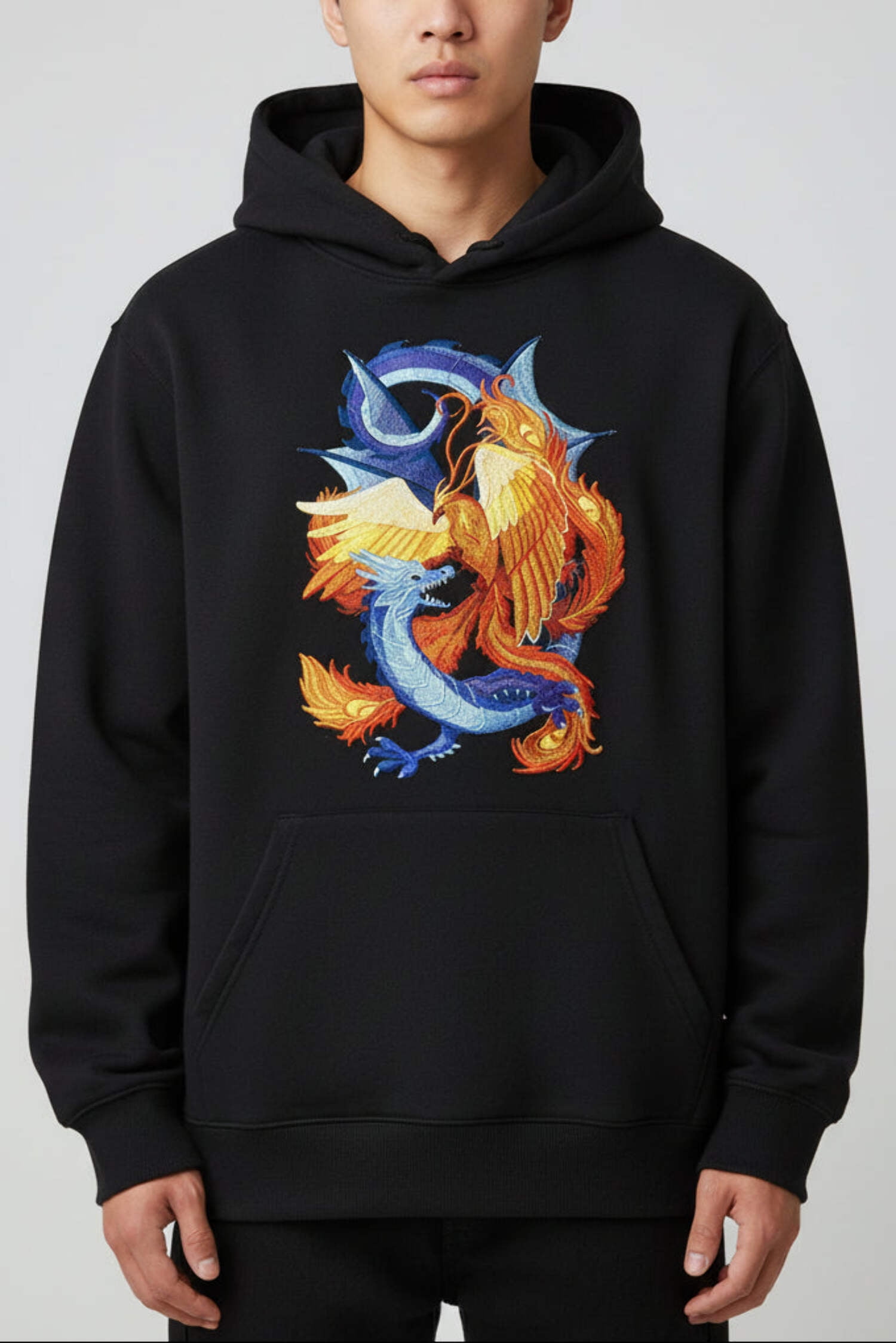 Phoenix and Dragon Embroidered Patch Large (8.2" x 11.5") Iron On or Sew On Applique for Jackets, Backpacks, Costumes Eastern Mythology Embroidery by Beyond Vision