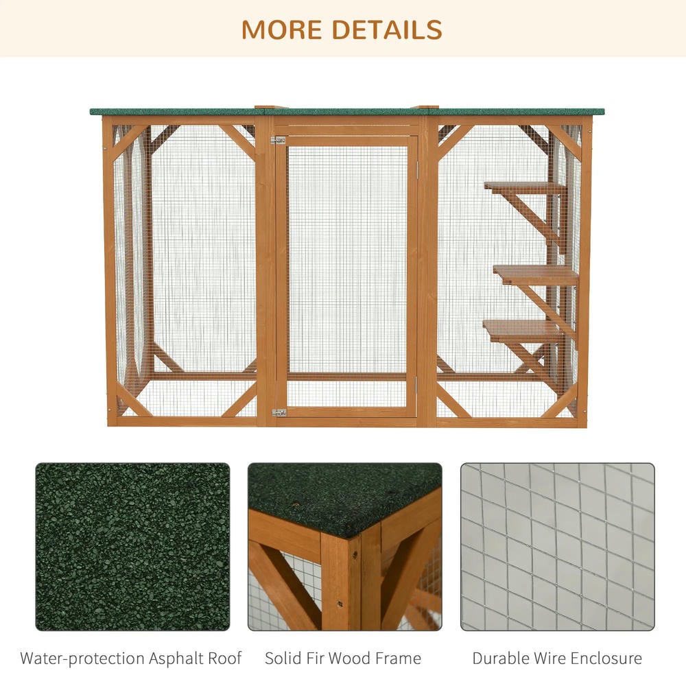 GVN Cat Catio Enclosure, Cat Cage House,Outdoor Cat House, Catio Wooden Feral Cat Shelter, Cat Cage with Platforms, Orange